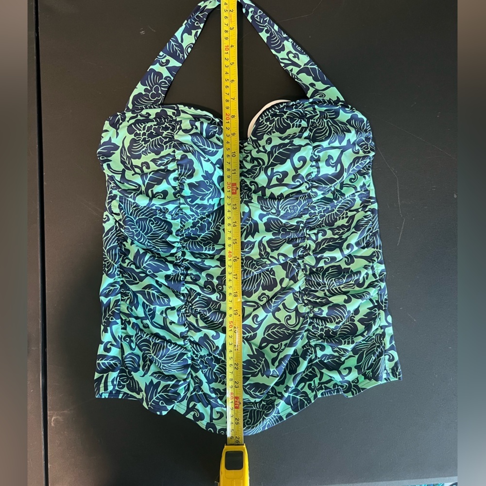 Lands' End Mint green and Navy Floral Swimsuit Halter Top Size 14 - Picture 6 of 8